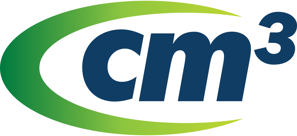 The CM3 logo, featuring a stylized green "C" with a gradient effect, followed by "M3" in bold blue letters, with the "3" in superscript.