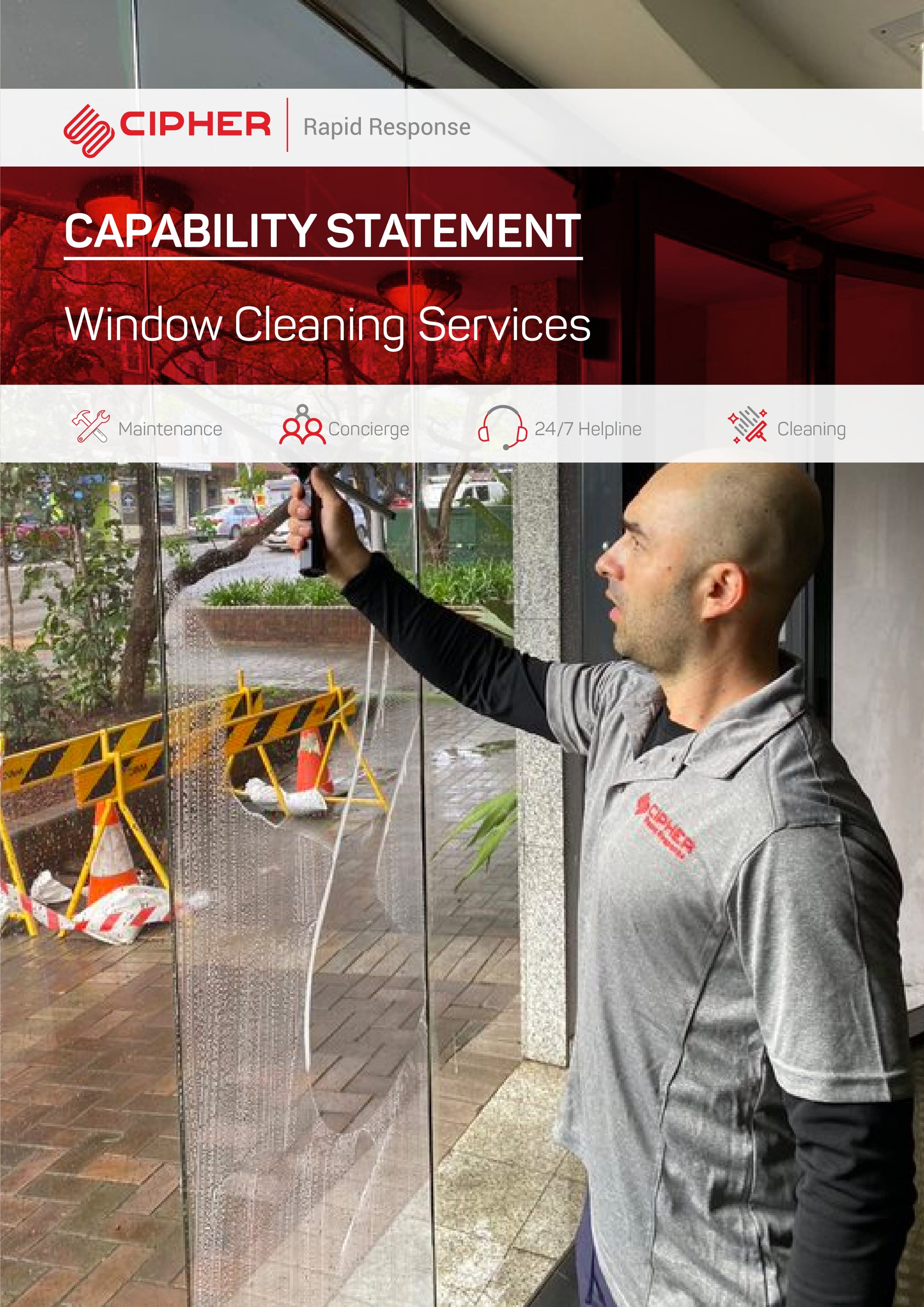 The professional Window cleaning team cleans high and difficult-to-access windows. 
